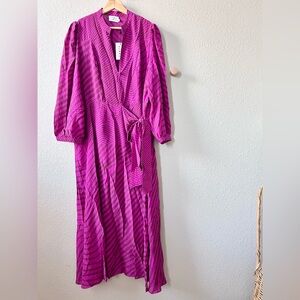 NEW Tanya Taylor Marcela Maxi Dress Size 18 Purple Stripe Ruffle Bow
